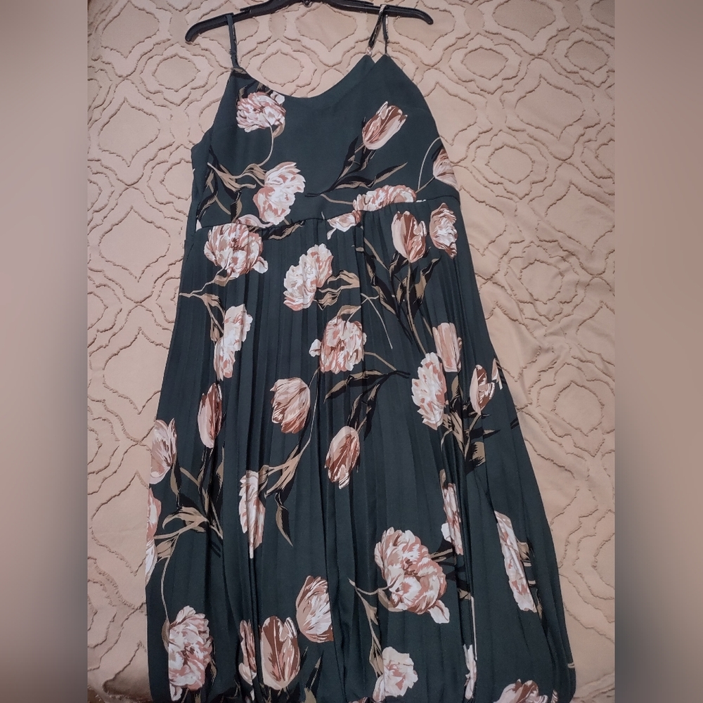 a.new.day green floral pleated strap dress XXL